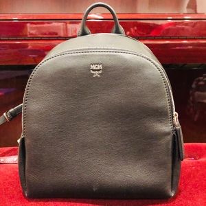 MCM Backpack Black Red with Silver Stud